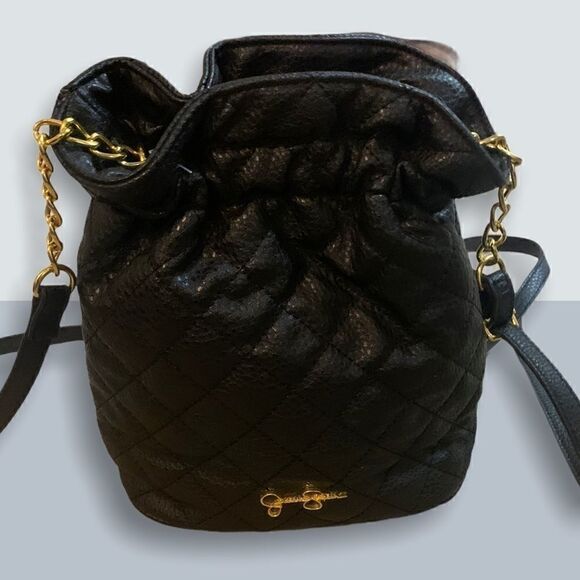 Black Quilted Jessica Simpson Mini Bucket Bag - Picture 1 of 6
